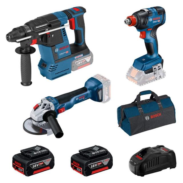 BOSCH GBH 18V-26 + GDX 18V-200 + GWS 18V-10; 2 x 5.0 Ah Set akumulatorskih alata u torbi